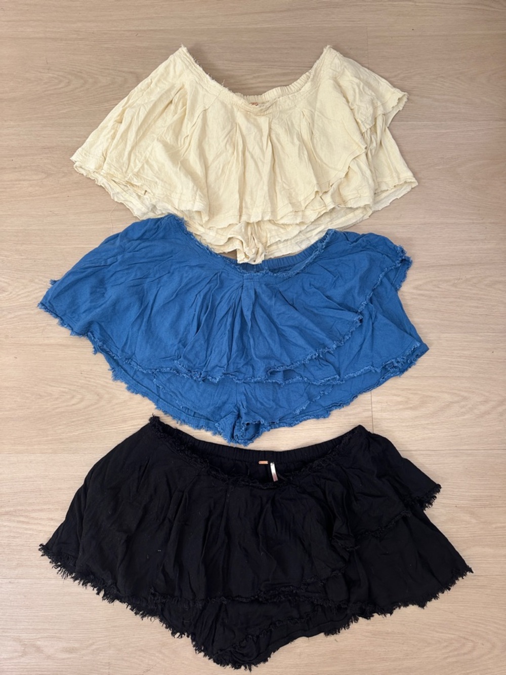 Free People Layered Ruffle Skorts - Cream, Blue, Black